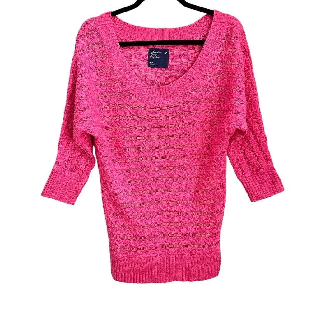 American Eagle Cable Knit Sweater Size Small Pink Knit Jumper